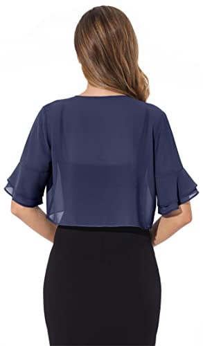 Women Shrug Soft Chiffon Open Front Sheer 3/4 Sleeve Bolero Cardigan for Evening Dress