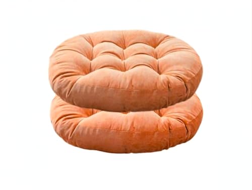 Japanese Large Linen Tatami Floor Pillow,Round Futon,Thicken Tufted Corduroy Seat Cushion,Solid Color Floor Cushion,Yoga Meditation Cushions Balcony Outdoor(Size:2 Piece,Color:Orange) - color: Orange, size: 2 piece