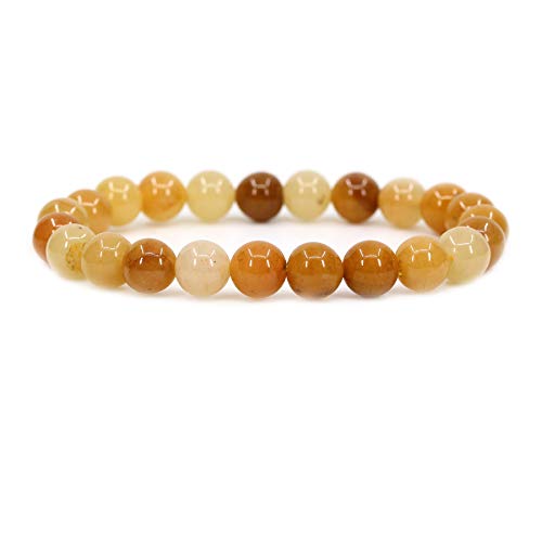 Amandastone Natural Gemstone 8mm Round Beads Stretch Bracelet 7 Inch - color: Multicolor Yellow Quartzite