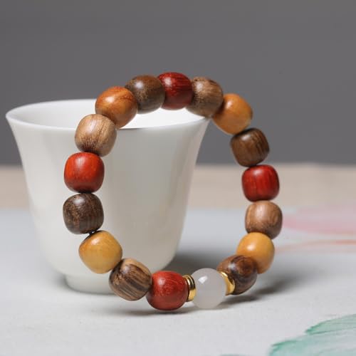 Zen Dear Unisex Natural Colorful Wood Buddhist Prayer Beads Bracelet Necklace Tibetan Mala Prayer Beads - style: 11mmx12mmx17beads