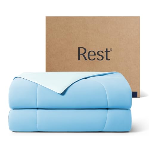 REST® Evercool® Cooling Comforter, Full/Queen, Blanket for Hot Sleepers, All Season Bedding to Keep Cool for Night Sweats, Breathable Lightweight Blanket, 90"x90" Inches, Aqua Blue - color: Aqua Blue, size: Full / Queen (90"x90")