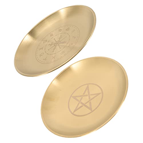 DOITOOL 2pcs Pentacle Candleholder Tray Metal Altar Plate for Ceremony Decor Decorative Pillar Candle Stand Unique Patterns for Rituals Home and Special Events