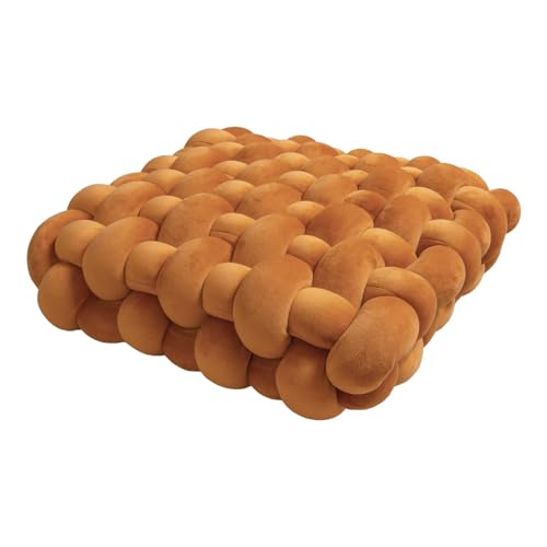 Knot Pillow Meditation Cushion Large Floor Cushions Sitting Funky Throw Pillows Chair Pillows Soft Pads Square Knotted Seat Cushions for Home Decoration Living Room Bedroom Sofa Couch Caramel - color: Caramel, size: 13*12*4.5"