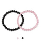2PCS Agate Bracelet for Women Men Natural Round Beaded Agates Stone Healing Stretch Bracelets Elastic Handmade Polished Gemstone Beads Bracelet - color: Black+Pink Quartz, size: 6mm Beads