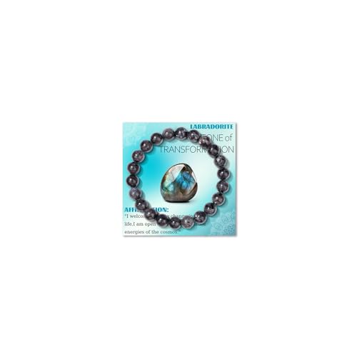 Crystal Beaded Bracelets for Women 4mm Clear Quartz Bead Handmade Gemstone Stretch Elastic Bracelet Natural Stone Crystal Healing Reiki Spiritual Jewelry Gifts - color: Labradorite, size: 8mm