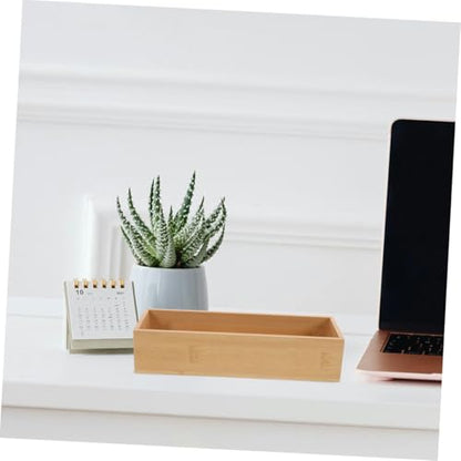 Unomor 2pcs Bamboo Storage Boxes Organizer Box for Home Office Craft Storage Portable Wooden