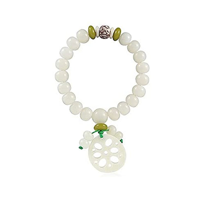 Caiyao White Jade Natural Bodhi Root Lotus bracelet 108 Mala Prayer Mantra Rosary Beads Meditation Lotus Hand String Bracelets Yoga Relieve Stress Anxiety Jewelry for Women Men - style: Lotus Root