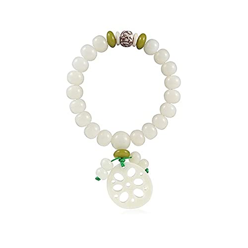 Caiyao White Jade Natural Bodhi Root Lotus bracelet 108 Mala Prayer Mantra Rosary Beads Meditation Lotus Hand String Bracelets Yoga Relieve Stress Anxiety Jewelry for Women Men - style: Lotus Root