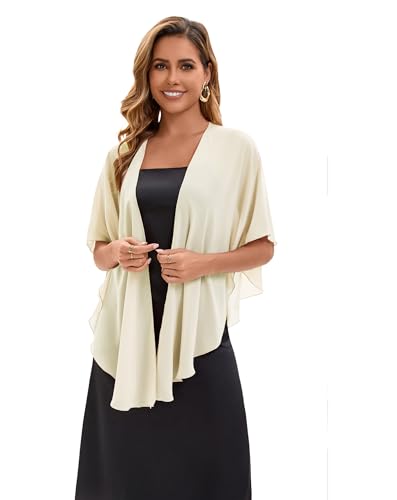 Baoqiya Chiffon Shawl Evening Scarf Shawls and Wraps for Women Wedding Party Bridal Scarves Cover Ups - color: Pale Champagne