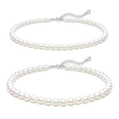 Zeffy Gold Pearl Beaded Bracelet for Women, 14K Gold Plated Jewelry Set With Paperclip Link Chain, Trendy Stack Bracelets - style: 2PCS Pearl Bracelet(4MM&6MM)