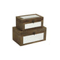 Set of 2 Brown Mirrored Wood Storage Box, 11.75" L x 7" W x 5.5" H
