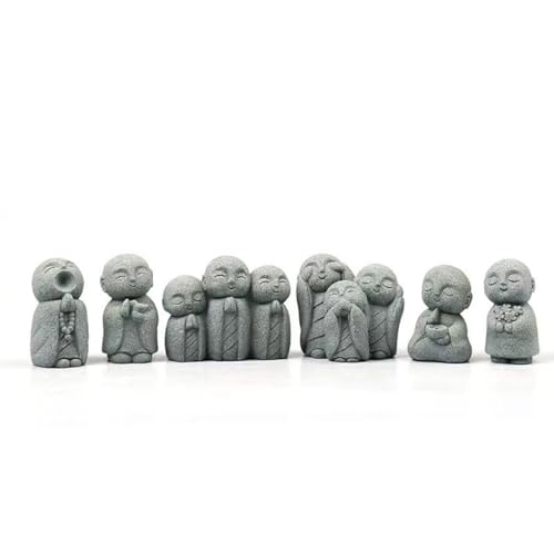 livelyfish Japanese Monk Statue Praying Zen Sandstone Mini Buddha Statues Asian Garden Sculptures for Wealth Good Luck Feng Shui Home Decor, J - color: J