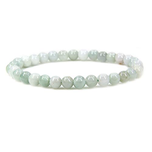 Angelstones Handmade Natural Healing Gemstone 6mm Round Beads Stretch Crystal Bracelet 7 Inch Unisex - color: Green White Jade
