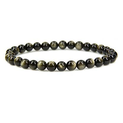 Angelstones Handmade Natural Healing Gemstone 6mm Round Beads Stretch Crystal Bracelet 7 Inch Unisex - color: Golden Obsidian