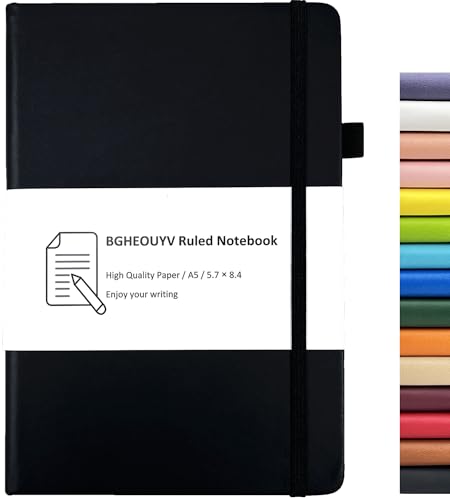 Notebook Journal, College Ruled Notebook Lined A5 160 Pages,Hard Cover Journals for Writing, Notebooks for Work Office School Women Men,5.7 inches x 8.4 inches(Black) - color: Black