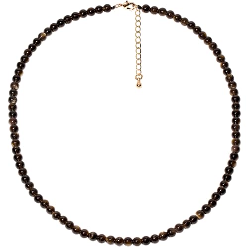 Simple Choker Necklace for Women Real Stone and Crystals Necklaces 4mm Beaded Choker Jewelry Meditation Gift for Women (16"+2") - style: Golden Obsidian