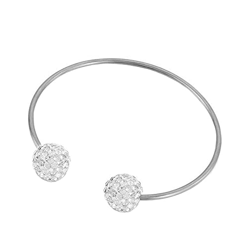 Women's Stainless Steel Minimalist Open Cuff Bracelet with Zirconia Ball, Silver/Gold - color: Silver-10mm ball
