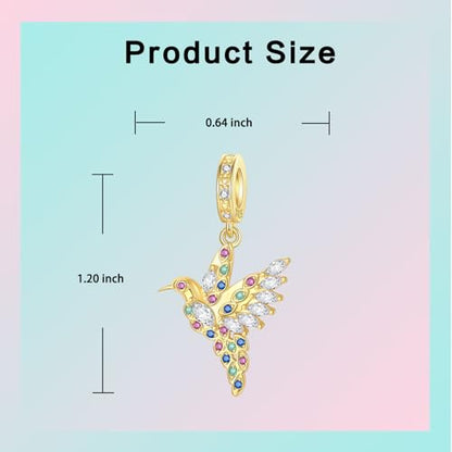 Prayer Cross Elephant Airplane Suitcase Charm 925 Sterling Silver Charms fits for Bracelets Necklace Pendant Bead Charms Jewelry Gift for Women Family - color: Golden Hummingbird Charm