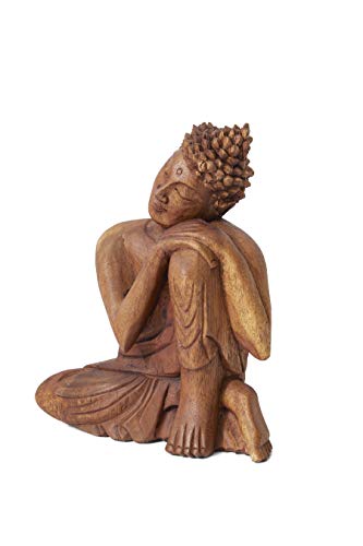 Serene Spaces Living Wooden Buddha Statue, Beautifully Carved from Teak Wood, Ideal for Meditation, Outdoor Zen Decor, Serenity at Home, Measures 10.5" Tall, 8.5" Long & 3" Wide