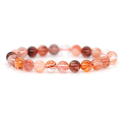 Angelstones Handmade Natural Healing Gemstone 8mm Round Beads Stretch Crystal Bracelet 7 Inch Unisex - color: Red Hematoid Quartz