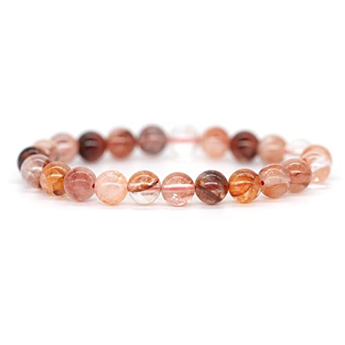 Angelstones Handmade Natural Healing Gemstone 8mm Round Beads Stretch Crystal Bracelet 7 Inch Unisex - color: Red Hematoid Quartz