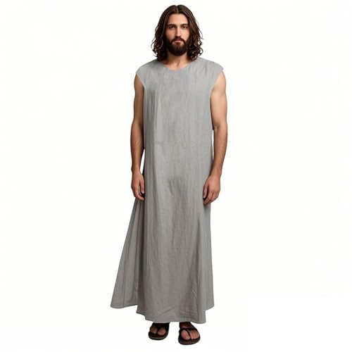 Unisex Sackcloth Grey Biblical Robe Handmade Sleeveless with Waist Rope, Authentic, Comfortable, Spiritual Wear - size: X-Large