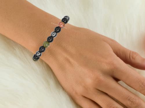 Amazing Gemstone Health Bracelet - Unakite Black Obsidian Hematite Bracelet Set for Men Women Healing Calming Anxiety Stress Relief Gifts Pulseras Para Hombres Mujer Stocking Stuffers (Adjustable) - color: Health
