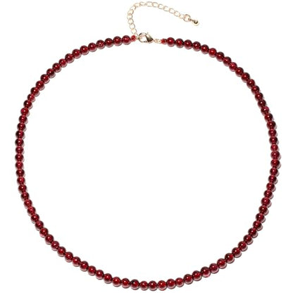 Simple Choker Necklace for Women Real Stone and Crystals Necklaces 4mm Beaded Choker Jewelry Meditation Gift for Women (16"+2") - style: Garnet