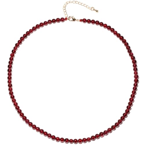 Simple Choker Necklace for Women Real Stone and Crystals Necklaces 4mm Beaded Choker Jewelry Meditation Gift for Women (16"+2") - style: Garnet