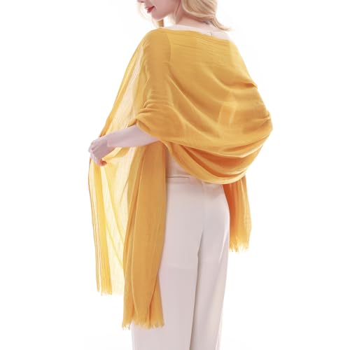 RIIQIICHY Scarf for Women Lightweight Solid Color Long Fashion Gauze Scarves Shawl Wrap - color: Yellow