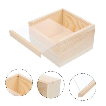 UPKOCH 3pcs Small Acrylic Sliding Lid Storage Boxes with Wood Base, Creative Jewelry and Trinket Organizer for Personal and Office Use, 15x15x8cm