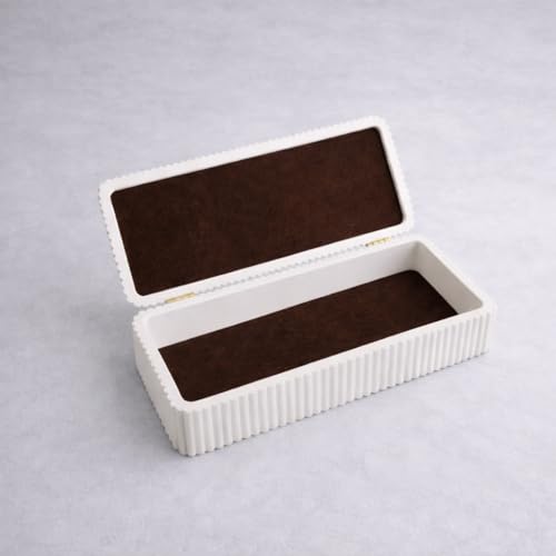 Modern Ribbed Storage Box (Matte Bone White Box, Espresso Suede) - color: Espresso Suede, style: Matte Bone White Box