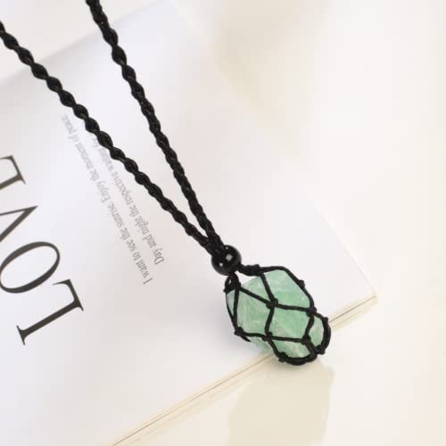 Natural unprocessed crystal raw stone hand woven rope adjustable necklace pendant for both men and women - color: Green Fluorite