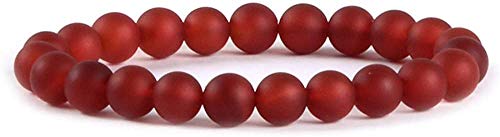 Angelstones Handmade Natural Healing Gemstone 8mm Round Beads Stretch Crystal Bracelet 7 Inch Unisex - color: Frosted Red Agate