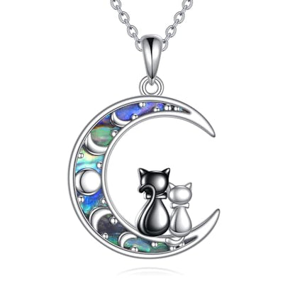 Sun and Moon Necklace 925 Sterling Silver Sun Moon Pendant Gemstone Jewelry Gifts for Women - style: Cat