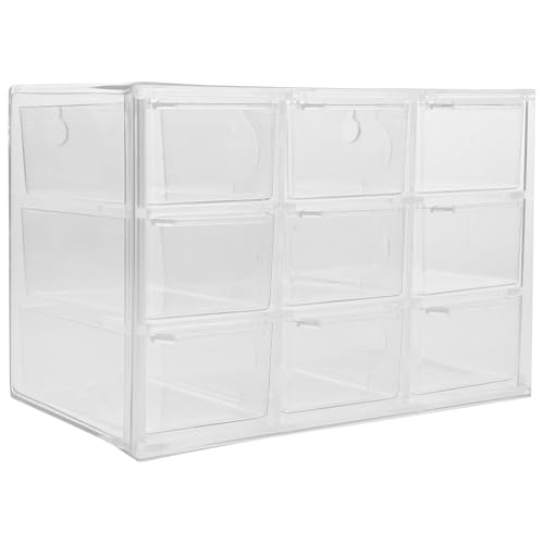 Holibanna 9-compartment Plastic Drawer Box, Desktop Dustproof Storage Organizer for Jewelry and Sundries, Stackable Makeup and Desk Drawer Case