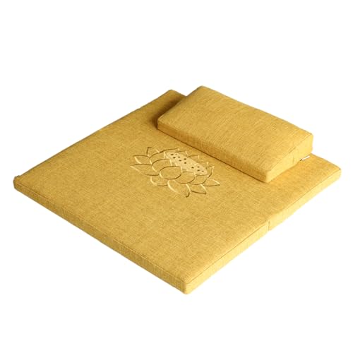 Portable Foldable Meditation Cushion with Washable Premium Cotton and Linen Cover, Square Tatami Yoga Floor Seat Pillow Yoga Mat Meditation Pillow Cushion yellow-70cm - color: Yellow, size: 70cm