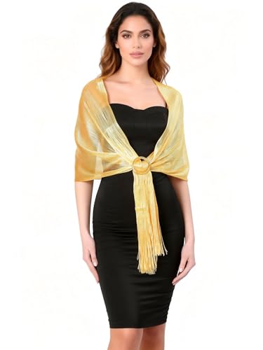 Sumolux Shawls Wraps for Evening Dresses Metallic Glitter Shawls Scarf for Women Sparkling Wedding with Free Buckle - color: Yellow