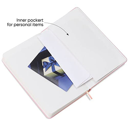 Notebook Journal, Lined Leather Hard Cover,100Gsm Thick Paper with Inner Pocket for Writing Note Taking Office School,5"×8.25"(Pink)