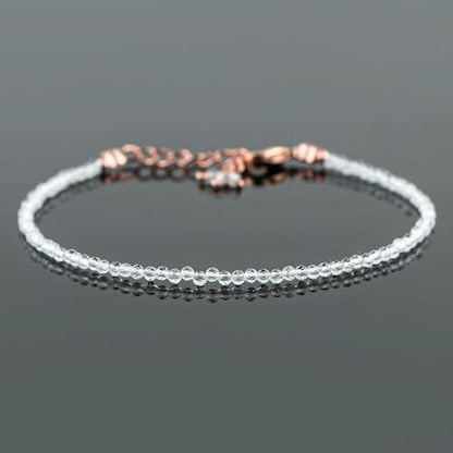 Natural Gemstone Beaded Bracelet, Microfaceted Crystals, Handmade Dainty Jewelry, Bohemian Plated Bracelet-Gift - style: Clear Quartz