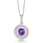 Gem Stone King Halo Necklace For Women | 925 Sterling Silver | 6MM Round Gemstone Birthstone and White Moissanite Pendant Necklace | With 18 Inch Chain