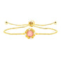 | Gold Brass Bracelet | Glass Floral Engraved Adjustable Chain | Elegant Positive Energy Charm | Everyday Wear Friendship Accessory - color: Pink