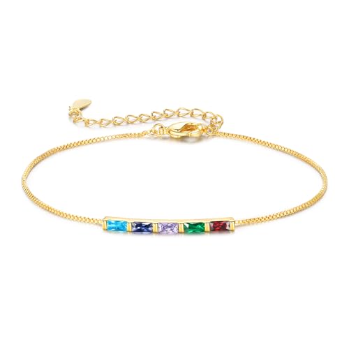 Personalized Birthstone Bracelet for Women – 925 Sterling Silver Adjustable Family Mothers Day Bracelet with Birthstones, Mothers Day, Christmas,Birthday Gift for Mom, Grandma, Wife, Bridesmaid - color: 5 Birthstones