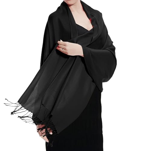 TZ Promise Women Pashmina Shawls and Wraps for Evening Dresses,Soft Large Long Scarf for Wedding,Bride Bridesmaid Gifts - color: Black