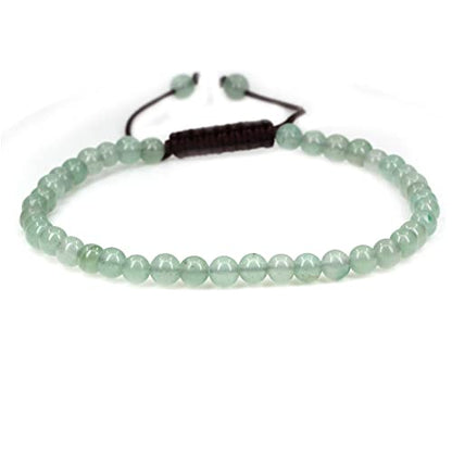 Keleny Natural Gemtones 4mm Round Beads Crystal Adjustable Braided Macrame Tassels Bracelets Unisex - color: Green Aventurine