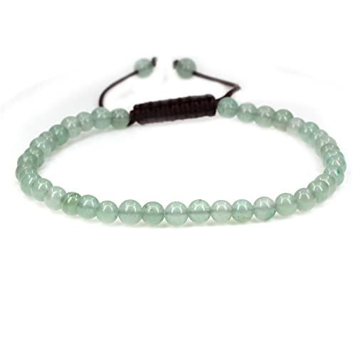 Keleny Natural Gemtones 4mm Round Beads Crystal Adjustable Braided Macrame Tassels Bracelets Unisex - color: Green Aventurine