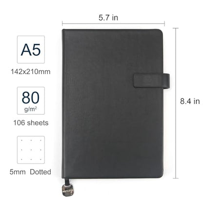 A5 Hard Cover Notebook with Pen Holder, Gold Edges & 180° Lay Flat - Large 5.7x8.4 Dot Grid, Bookmark, Gift Box - Durable Journal for Office, Study, Travel - Writers, Students(Black) - color: Black, style: Hard surface-Dotted