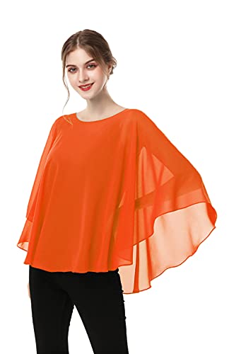 Capes for Womens Casual chiffon shawl Casual Chiffon Cape Sheer shawls and wraps Poncho Capelets Cover Up - color: Orange
