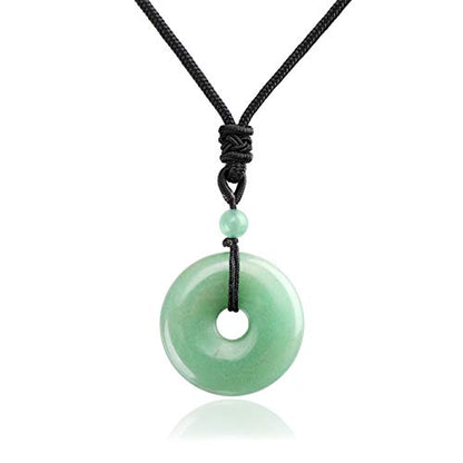Jovivi 30mm Circle Donut Healing Crystals Necklace Natural Semi-Precious Chakra Gemstone Stone Amulet Lucky Coin Donuts Charm Protection Quartz Reiki Pendant Necklace for Men Women Adjustable Rope - color: Green Aventurine