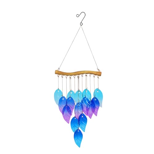Glass Leaves Wind Chimes for Outdoor Memorial Decor - Unique Wind Chimes for Garden, Yard, Porch & Christmas, Durable Outside Christmas Decoration with Handcrafted Glass Design